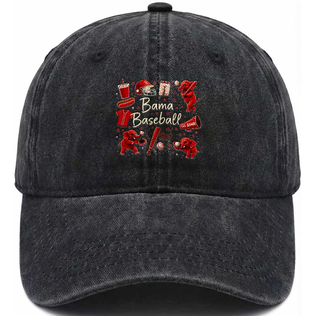 Alabama Baseball Washed Cotton Baseball Cap Cute Trendy Bama Fan Game Day Doodle