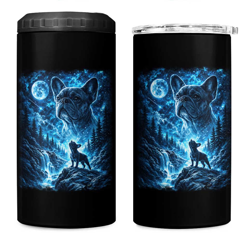 French Bulldog Howling To The Moon 4 in 1 Can Cooler Tumbler Vintage Graphic Dog Lovers Silly Frenchy Bulldog Mom