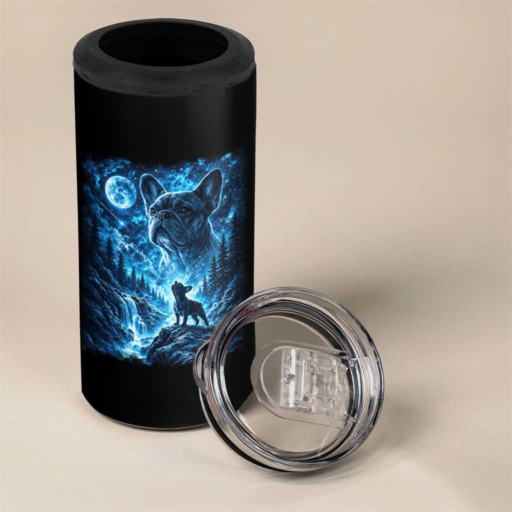French Bulldog Howling To The Moon 4 in 1 Can Cooler Tumbler Vintage Graphic Dog Lovers Silly Frenchy Bulldog Mom