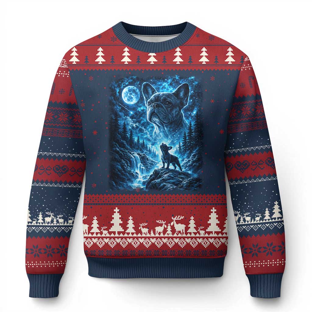 French Bulldog Howling To The Moon Ugly Christmas Sweater Vintage Graphic Dog Lovers Silly Frenchy Bulldog Mom