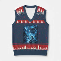 French Bulldog Howling To The Moon V-Neck Knit Sweater Vest Vintage Graphic Dog Lovers Silly Frenchy Bulldog Mom
