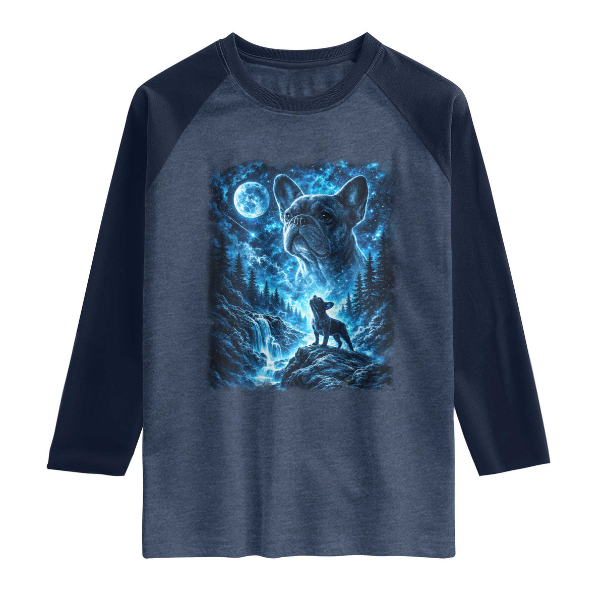 French Bulldog Howling To The Moon Raglan Shirt Vintage Graphic Dog Lovers Silly Frenchy Bulldog Mom