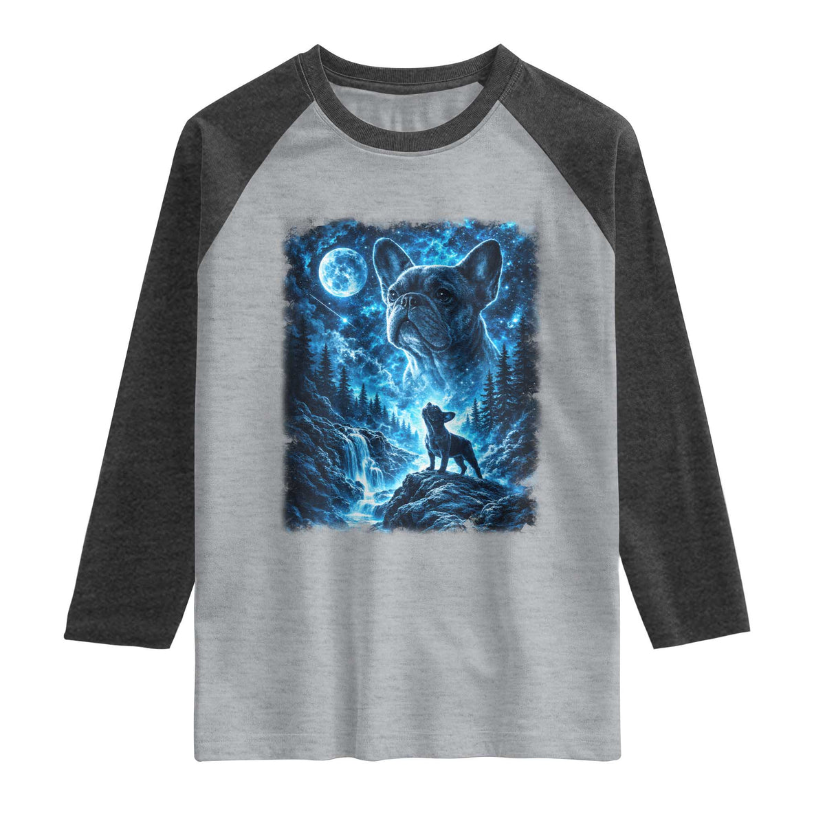 French Bulldog Howling To The Moon Raglan Shirt Vintage Graphic Dog Lovers Silly Frenchy Bulldog Mom