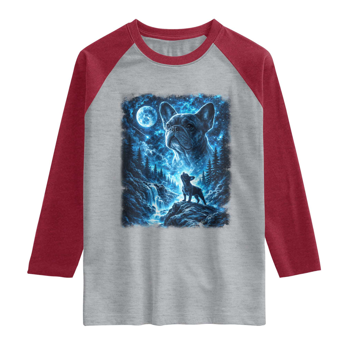 French Bulldog Howling To The Moon Raglan Shirt Vintage Graphic Dog Lovers Silly Frenchy Bulldog Mom
