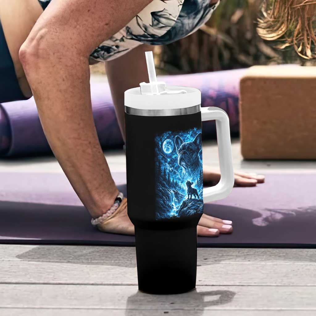 French Bulldog Howling To The Moon Tumbler With Handle Vintage Graphic Dog Lovers Silly Frenchy Bulldog Mom