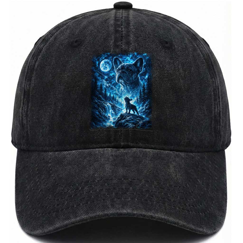 French Bulldog Howling To The Moon Washed Cotton Baseball Cap Vintage Graphic Dog Lovers Silly Frenchy Bulldog Mom