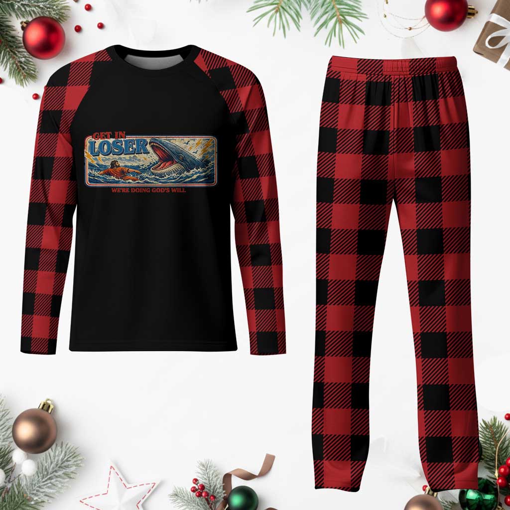 Funny Jonah And The Whale Plaid Pajama Set Christian Bible Get in Loser Were Doing Gods Will