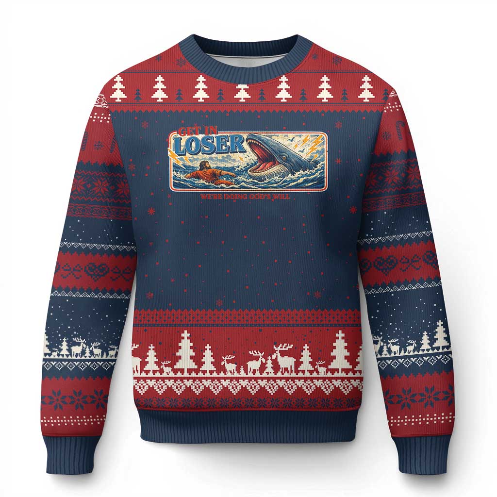 Funny Jonah And The Whale Ugly Christmas Sweater Christian Bible Get in Loser Were Doing Gods Will