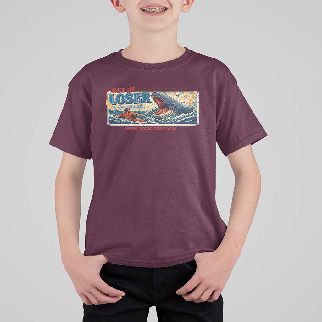 Funny Jonah And The Whale T Shirt For Kid Christian Bible Get in Loser Were Doing Gods Will