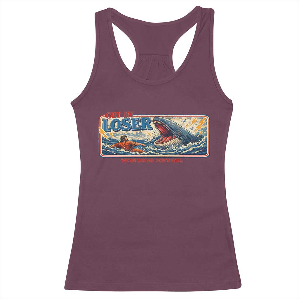 Funny Jonah And The Whale Racerback Tank Top Christian Bible Get in Loser Were Doing Gods Will
