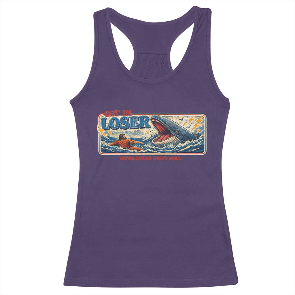 Funny Jonah And The Whale Racerback Tank Top Christian Bible Get in Loser Were Doing Gods Will