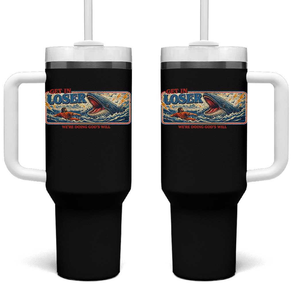 Funny Jonah And The Whale Tumbler With Handle Christian Bible Get in Loser Were Doing Gods Will