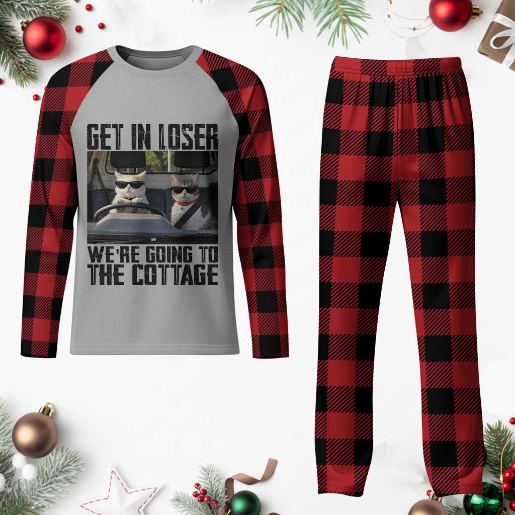 Get In Loser Were Going To The Cottage Plaid Pajama Set Funny Cat Gifts Internet Memes