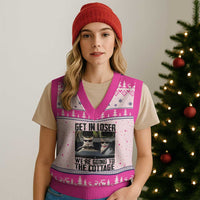 Get In Loser Were Going To The Cottage V-Neck Knit Sweater Vest Funny Cat Gifts Internet Memes