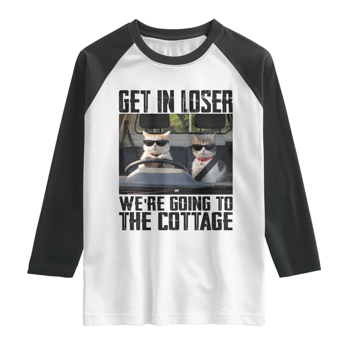 Get In Loser Were Going To The Cottage Raglan Shirt Funny Cat Gifts Internet Memes