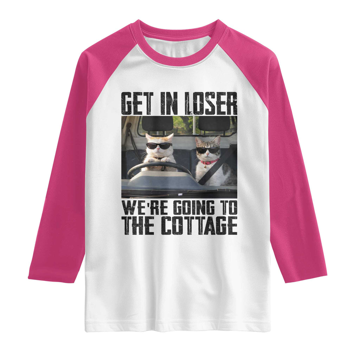 Get In Loser Were Going To The Cottage Raglan Shirt Funny Cat Gifts Internet Memes