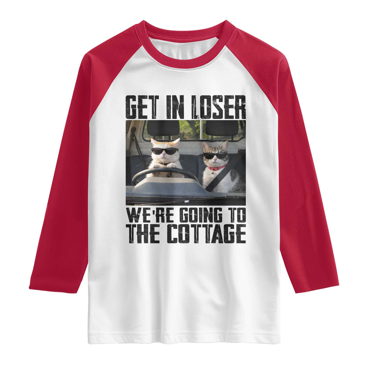 Get In Loser Were Going To The Cottage Raglan Shirt Funny Cat Gifts Internet Memes