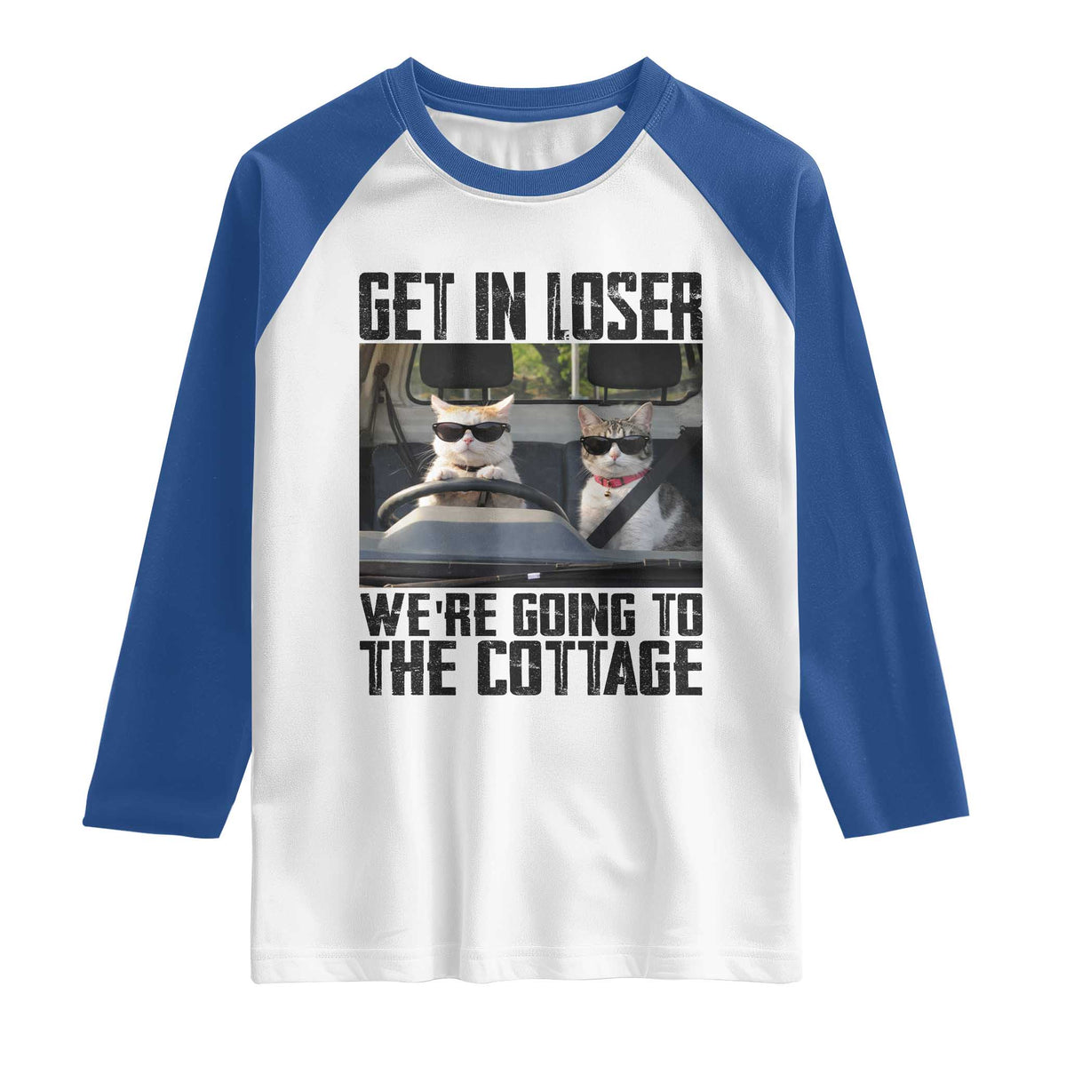 Get In Loser Were Going To The Cottage Raglan Shirt Funny Cat Gifts Internet Memes