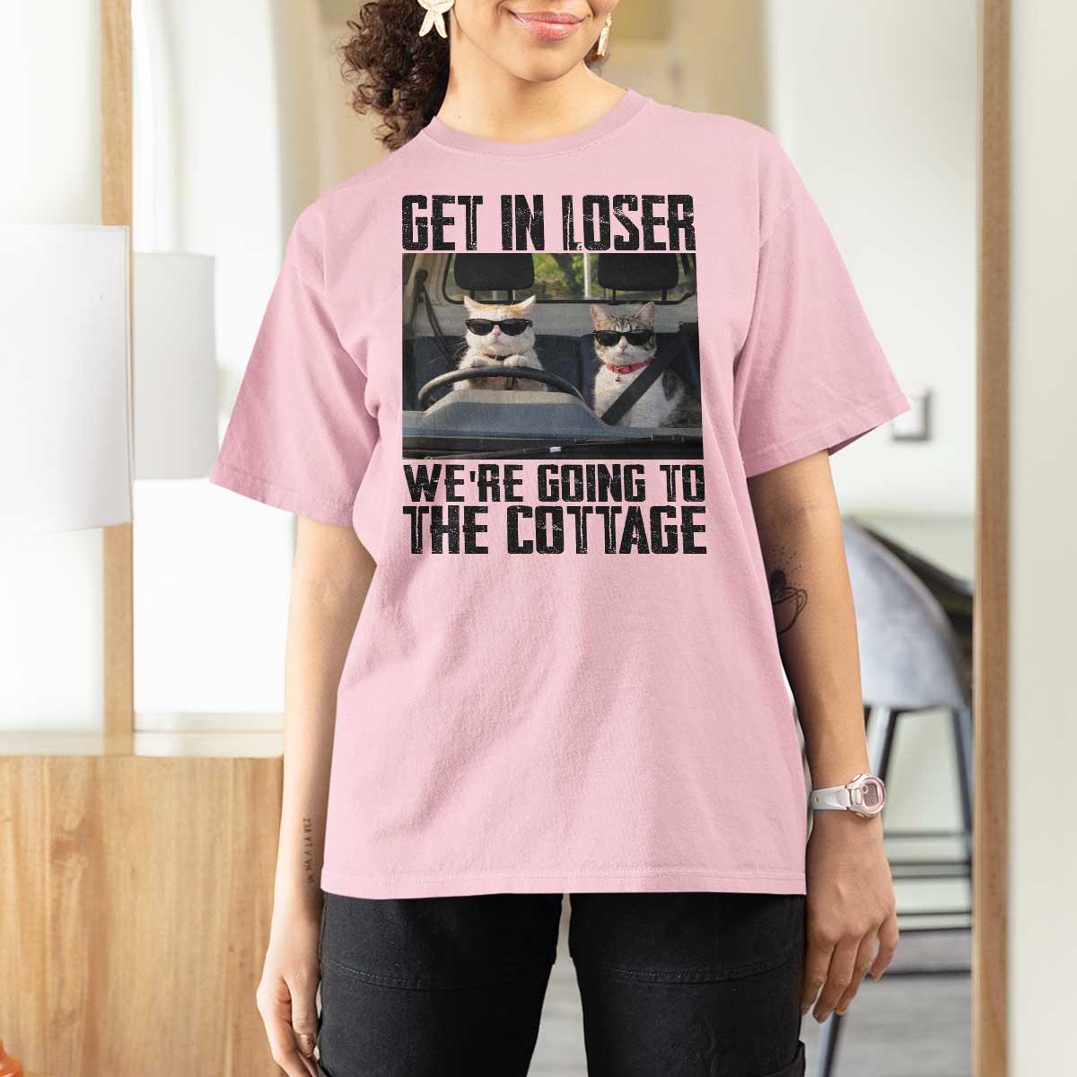 Get In Loser Were Going To The Cottage T Shirt For Women Funny Cat Gifts Internet Memes