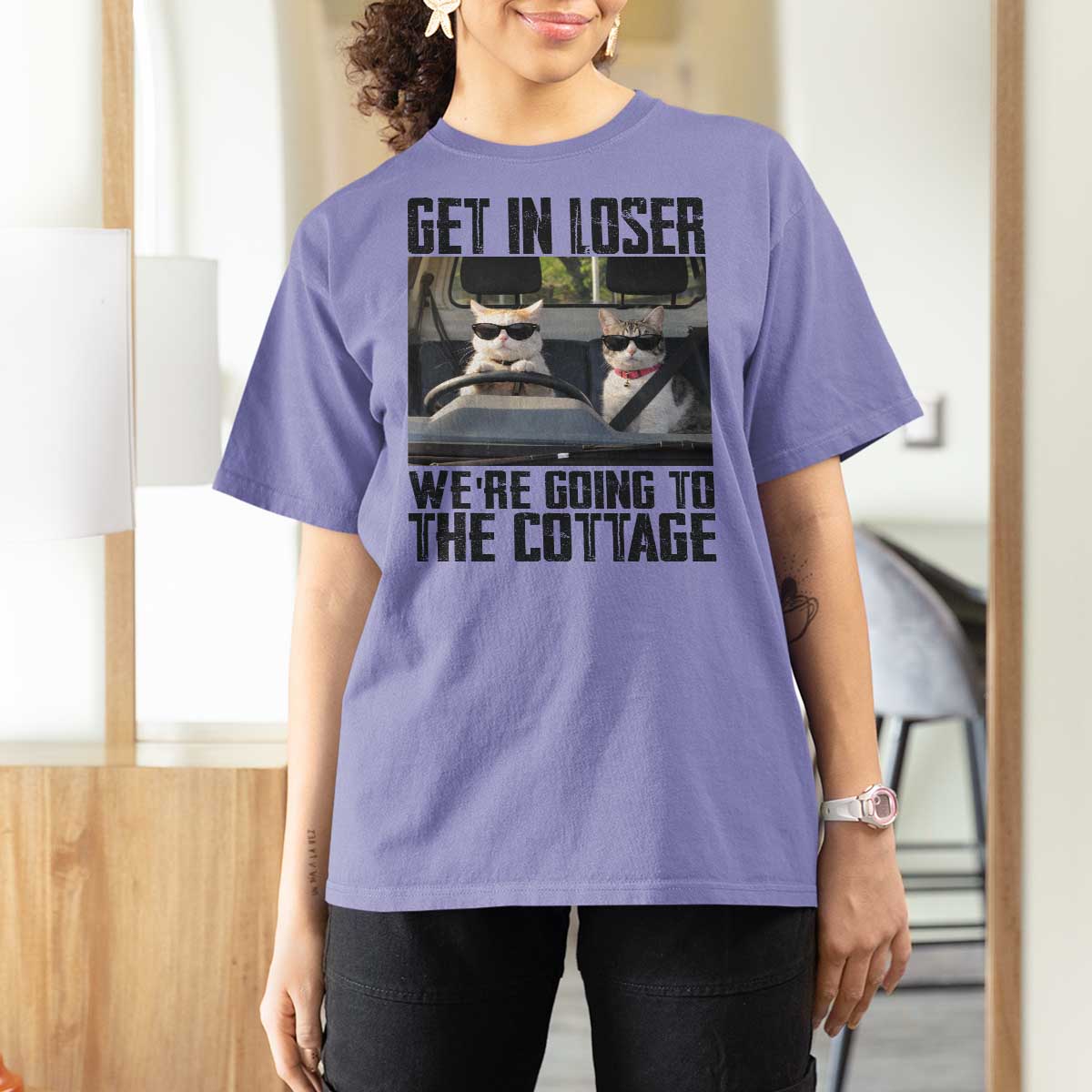 Get In Loser Were Going To The Cottage T Shirt For Women Funny Cat Gifts Internet Memes