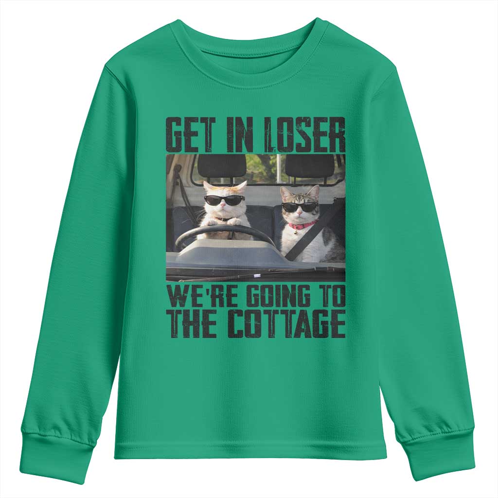 Get In Loser Were Going To The Cottage Youth Sweatshirt Funny Cat Gifts Internet Memes