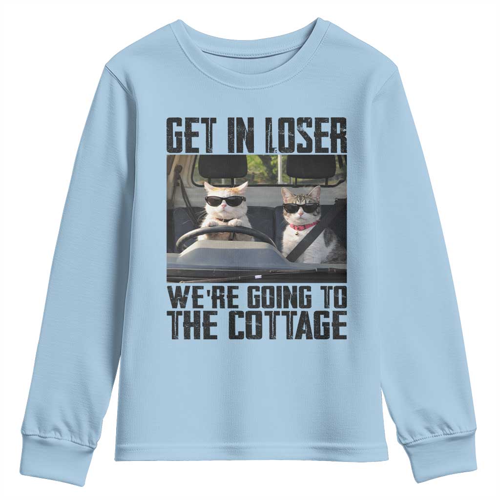 Get In Loser Were Going To The Cottage Youth Sweatshirt Funny Cat Gifts Internet Memes