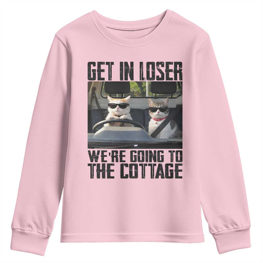 Get In Loser Were Going To The Cottage Youth Sweatshirt Funny Cat Gifts Internet Memes