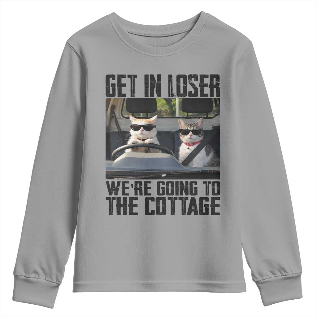 Get In Loser Were Going To The Cottage Youth Sweatshirt Funny Cat Gifts Internet Memes