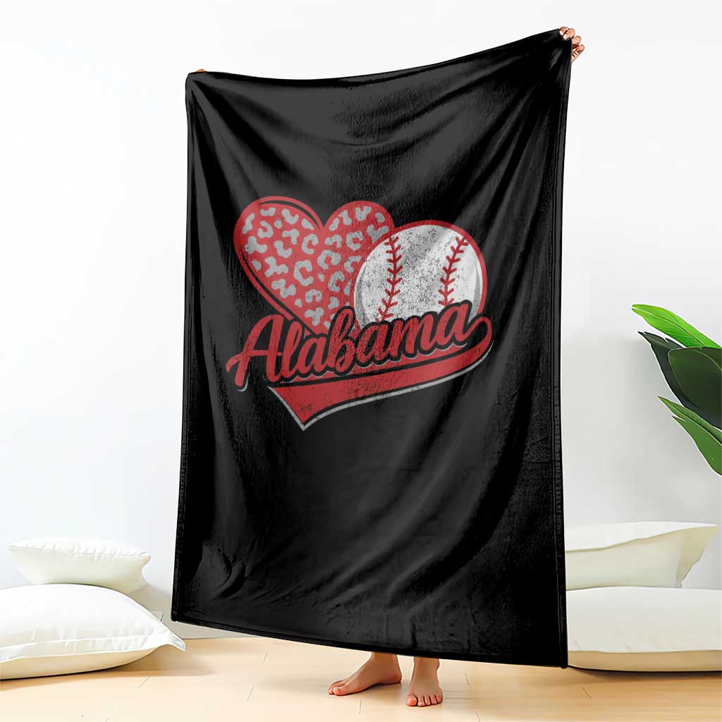 Alabama Fan Throw Blanket AL Baseball Heart Graphic Sports Style 80s 90s