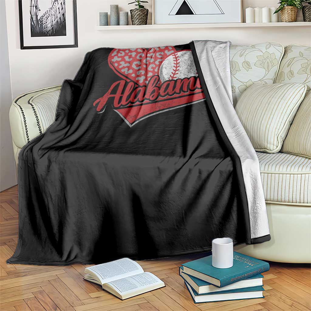 Alabama Fan Throw Blanket AL Baseball Heart Graphic Sports Style 80s 90s