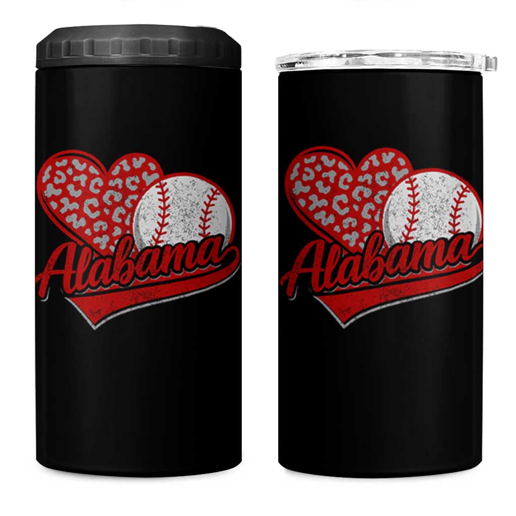 Alabama Fan 4 in 1 Can Cooler Tumbler AL Baseball Heart Graphic Sports Style 80s 90s