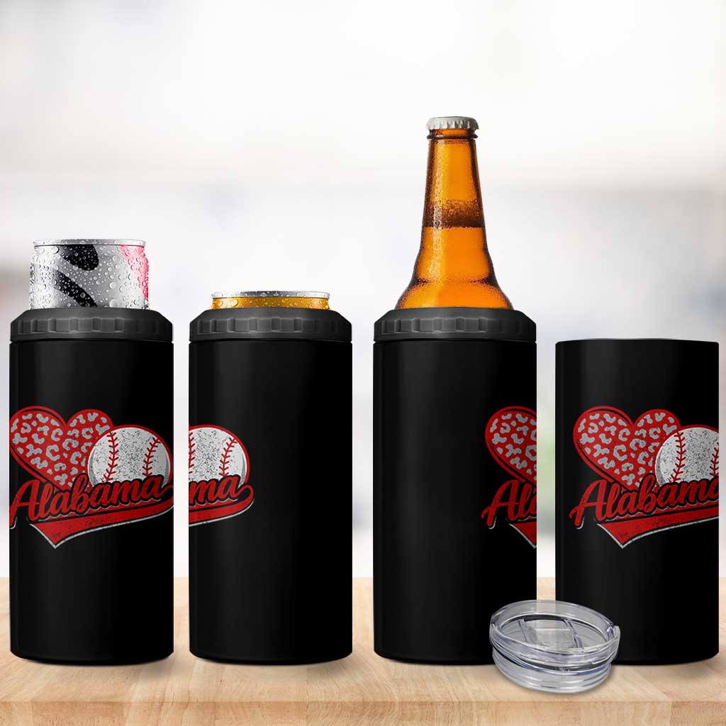 Alabama Fan 4 in 1 Can Cooler Tumbler AL Baseball Heart Graphic Sports Style 80s 90s