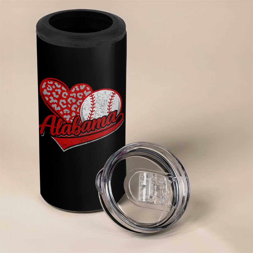 Alabama Fan 4 in 1 Can Cooler Tumbler AL Baseball Heart Graphic Sports Style 80s 90s