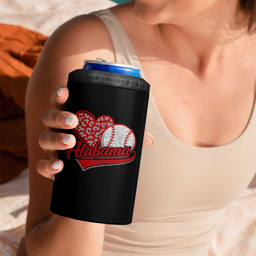 Alabama Fan 4 in 1 Can Cooler Tumbler AL Baseball Heart Graphic Sports Style 80s 90s