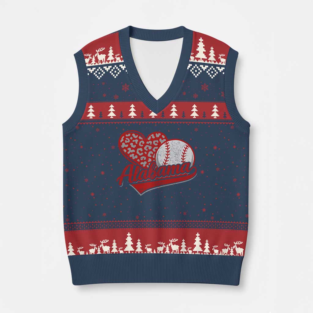 Alabama Fan V-Neck Knit Sweater Vest AL Baseball Heart Graphic Sports Style 80s 90s