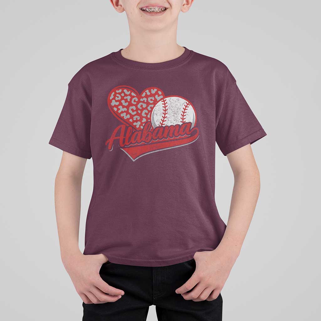 Alabama Fan T Shirt For Kid AL Baseball Heart Graphic Sports Style 80s 90s