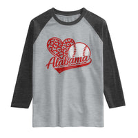 Alabama Fan Raglan Shirt AL Baseball Heart Graphic Sports Style 80s 90s