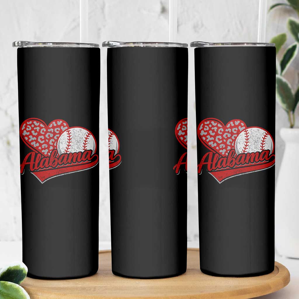 Alabama Fan Skinny Tumbler AL Baseball Heart Graphic Sports Style 80s 90s