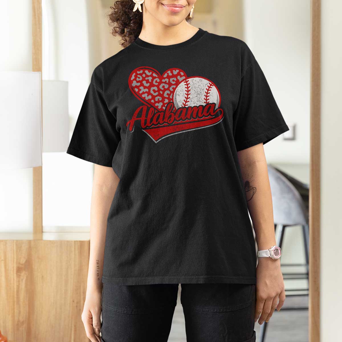 Alabama Fan T Shirt For Women AL Baseball Heart Graphic Sports Style 80s 90s