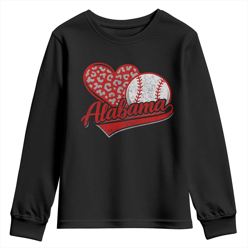 Alabama Fan Youth Sweatshirt AL Baseball Heart Graphic Sports Style 80s 90s
