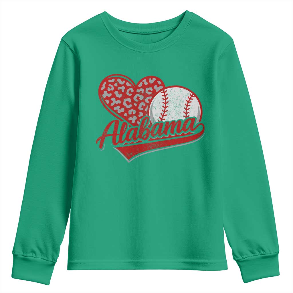 Alabama Fan Youth Sweatshirt AL Baseball Heart Graphic Sports Style 80s 90s