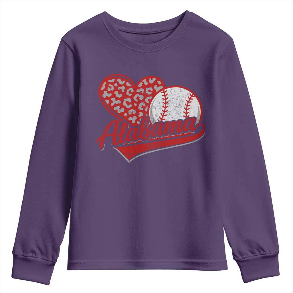 Alabama Fan Youth Sweatshirt AL Baseball Heart Graphic Sports Style 80s 90s
