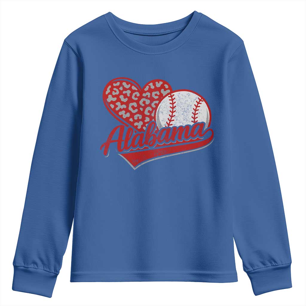 Alabama Fan Youth Sweatshirt AL Baseball Heart Graphic Sports Style 80s 90s
