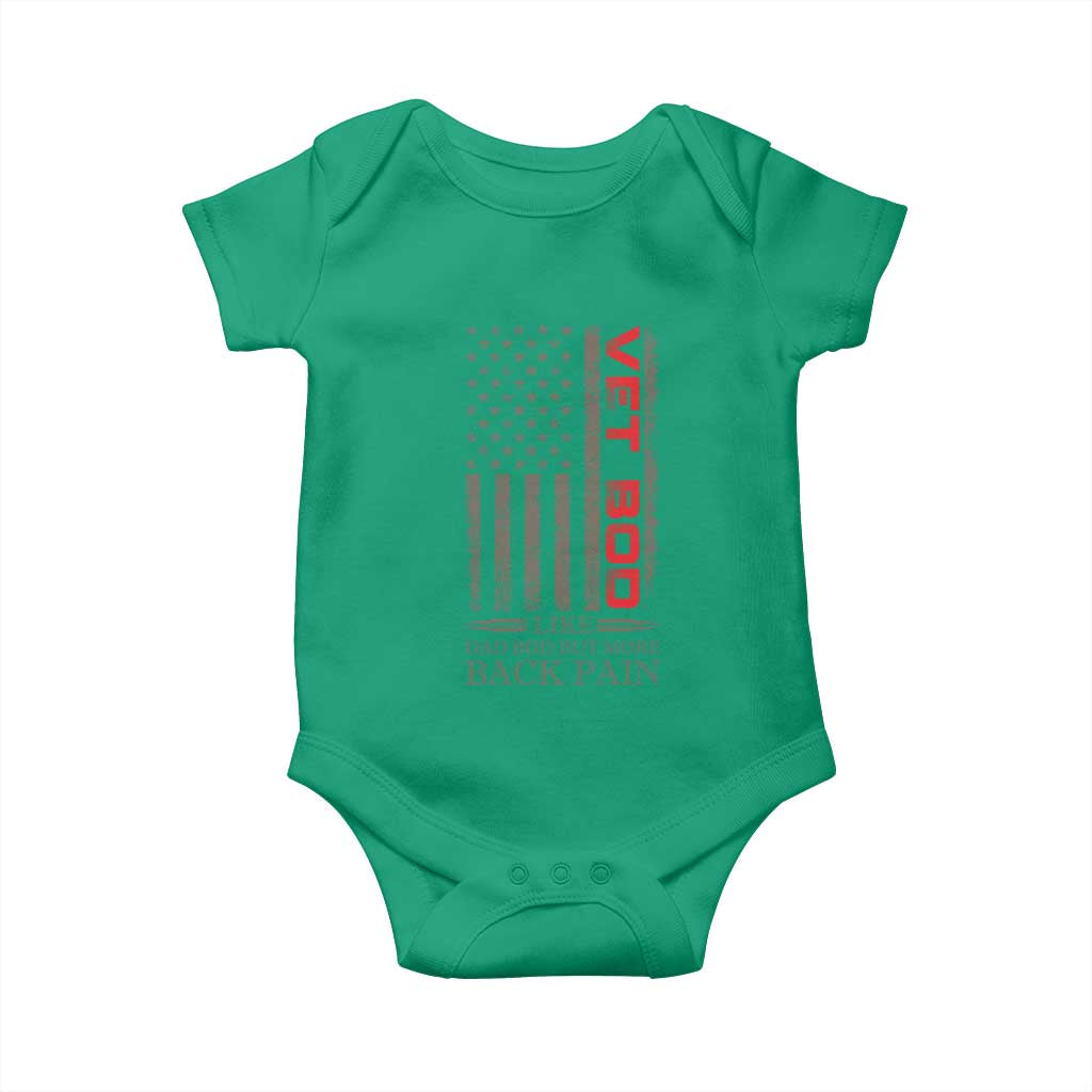 Vet Bod Baby Onesie Funny Veteran Like Dad Bod But More Back Pain US Flag - Wonder Print Shop