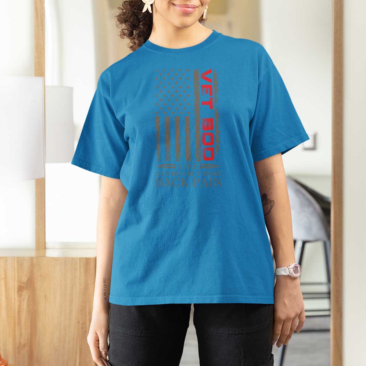 Vet Bod T Shirt For Women Funny Veteran Like Dad Bod But More Back Pain US Flag - Wonder Print Shop