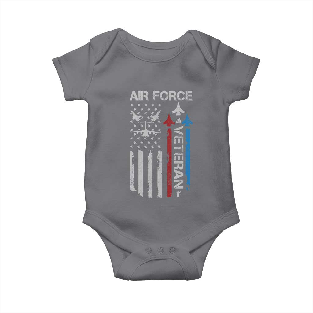 Air Force Veteran Baby Onesie Distressed American Flag Retired Dad Grandpa