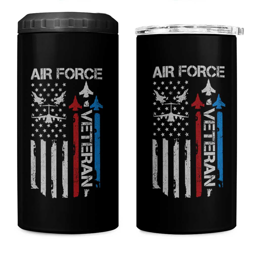 Air Force Veteran 4 in 1 Can Cooler Tumbler Distressed American Flag Retired Dad Grandpa