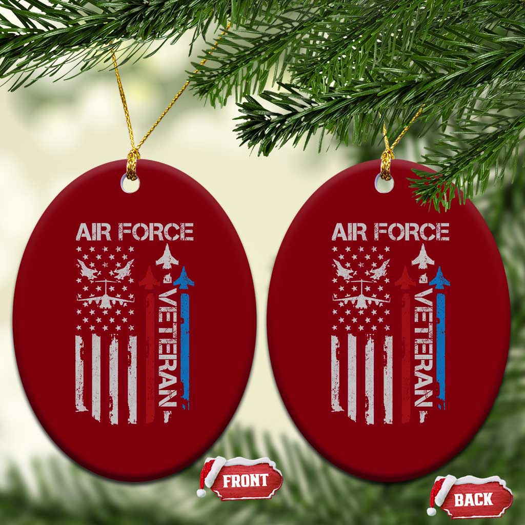 Air Force Veteran Ceramic Ornament Distressed American Flag Retired Dad Grandpa