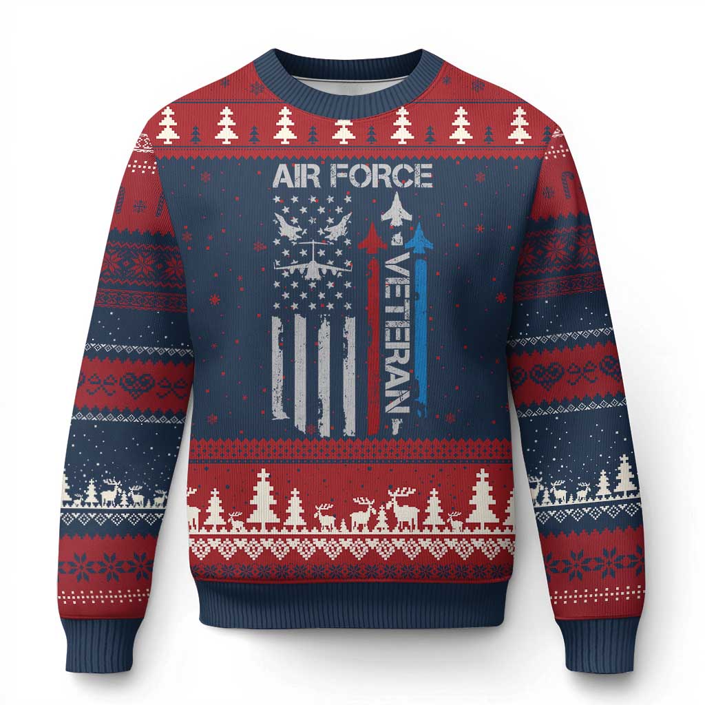 Air Force Veteran Ugly Christmas Sweater Distressed American Flag Retired Dad Grandpa