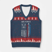Air Force Veteran V-Neck Knit Sweater Vest Distressed American Flag Retired Dad Grandpa